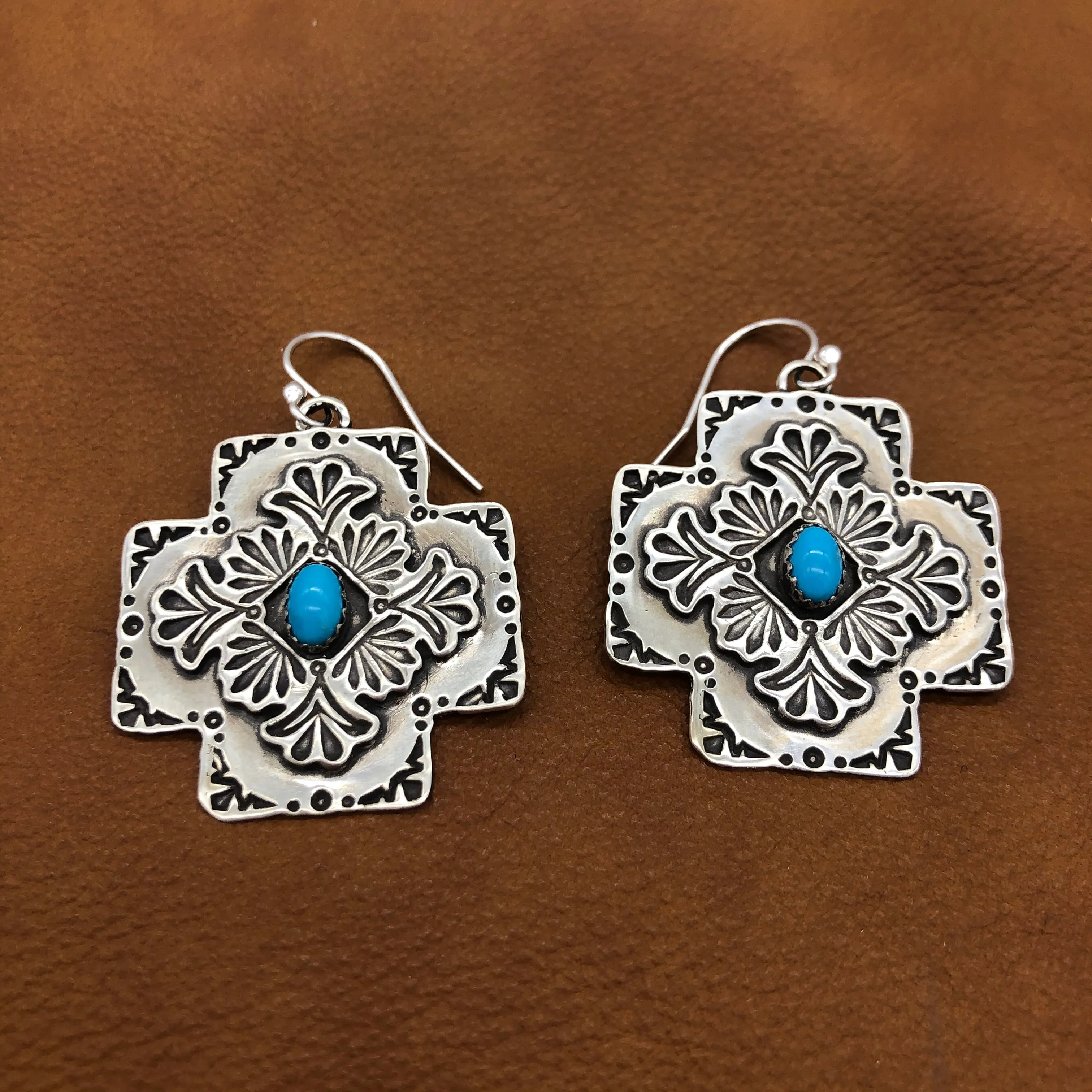 E88 Plaza Cross with Center Stone Earrings