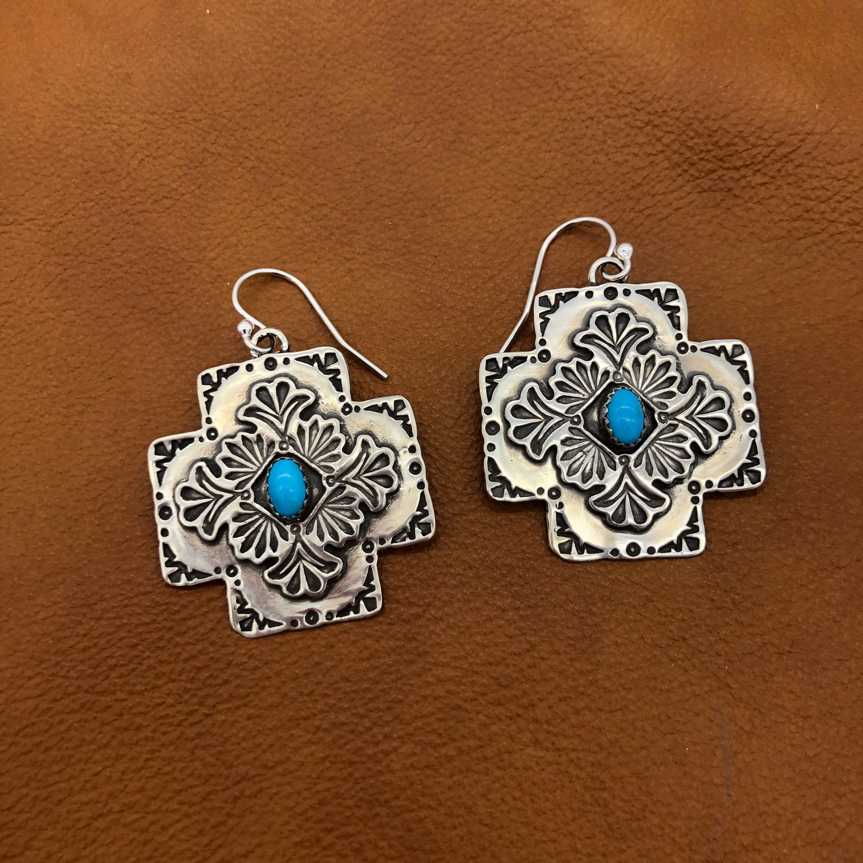 E88 Plaza Cross with Center Stone Earrings