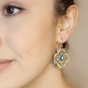 E88 Plaza Cross with Center Stone Earrings