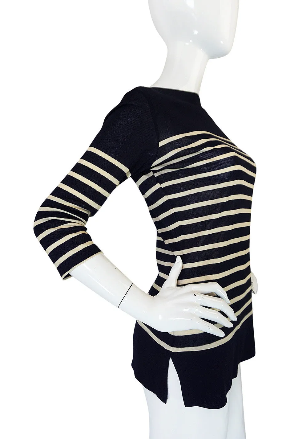 Early 2000s Jean Paul Gaultier Navy Breton Striped Knit Top