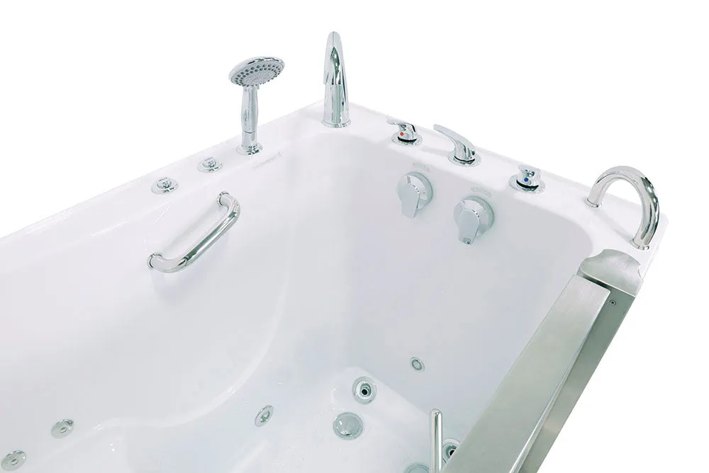 Ella Elite 30"x52" Acrylic Air and Hydro Massage and Heated Seat Walk-In Bathtub with Left Inward Swing Door, 2 Piece Fast Fill Faucet, 2" Dual Drain