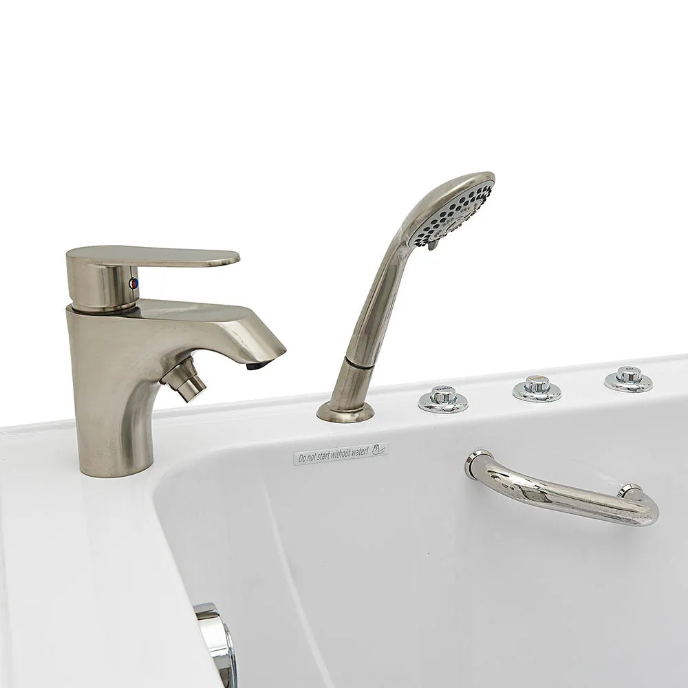 Ella Elite 30"x52" Acrylic Air and Hydro Massage and Heated Seat Walk-In Bathtub with Left Inward Swing Door, 2 Piece Fast Fill Faucet, 2" Dual Drain
