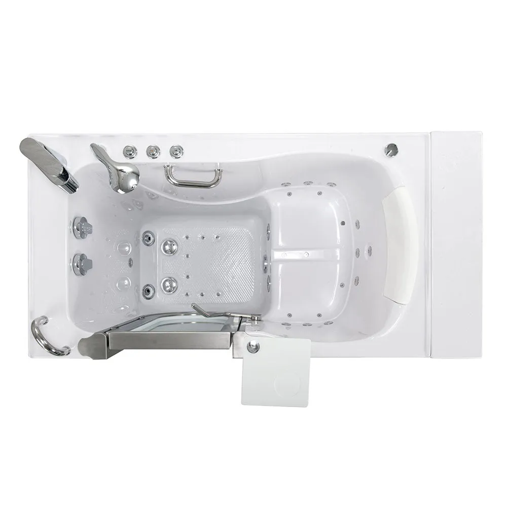 Ella Elite 30"x52" Acrylic Air and Hydro Massage and Heated Seat Walk-In Bathtub with Left Inward Swing Door, 2 Piece Fast Fill Faucet, 2" Dual Drain