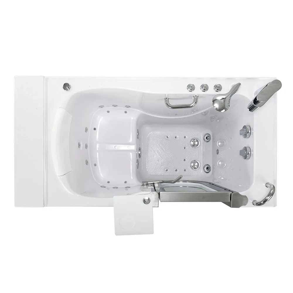 Ella Elite 30"x52" Acrylic Air and Hydro Massage and Heated Seat Walk-In Bathtub with Right Inward Swing Door, 2 Piece Fast Fill Faucet, 2" Dual Drain