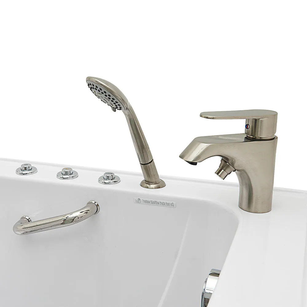 Ella Elite 30"x52" Acrylic Air and Hydro Massage and Heated Seat Walk-In Bathtub with Right Inward Swing Door, 2 Piece Fast Fill Faucet, 2" Dual Drain