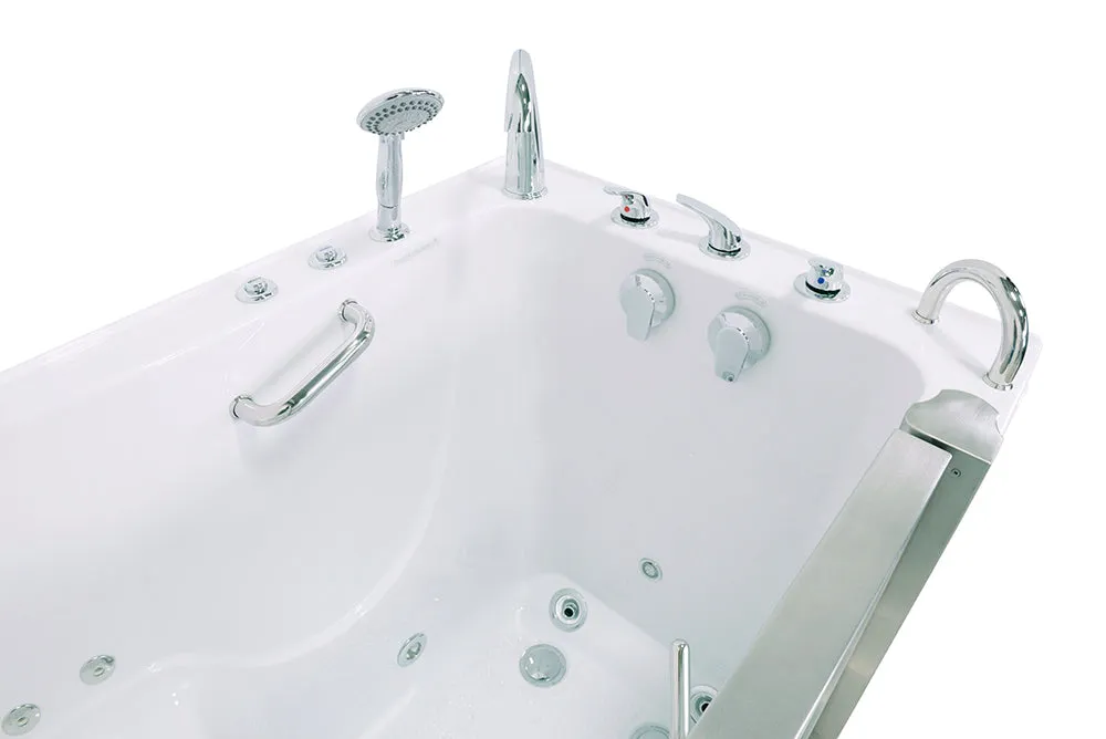 Ella Elite 30"x52" Acrylic Air and Hydro Massage Walk-In Bathtub with Left Inward Swing Door, 2 Piece Fast Fill Faucet, 2" Dual Drain