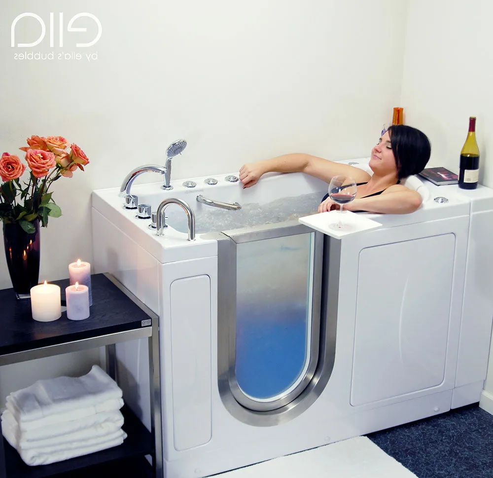 Ella Elite 30"x52" Acrylic Hydro Massage Walk-In Bathtub with Left Inward Swing Door, Heated Seat, 2 Piece Fast Fill Faucet, 2" Dual Drain