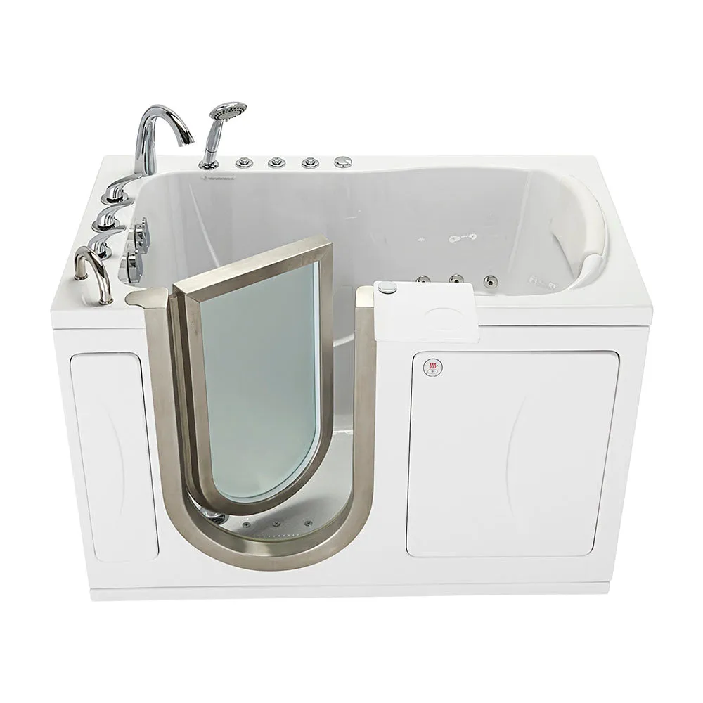 Ella Peitite 28"x52" Acrylic Air and Hydro Massage and Heated Seat Walk-In Bathtub with Left Inward Swing Door, 5 Piece Fast Fill Faucet, 2" Dual Drain