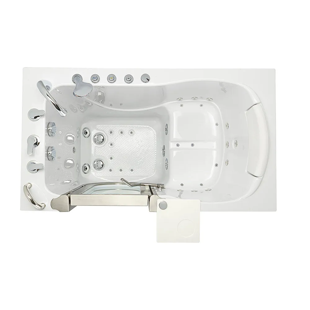 Ella Peitite 28"x52" Acrylic Air and Hydro Massage and Heated Seat Walk-In Bathtub with Left Inward Swing Door, 5 Piece Fast Fill Faucet, 2" Dual Drain