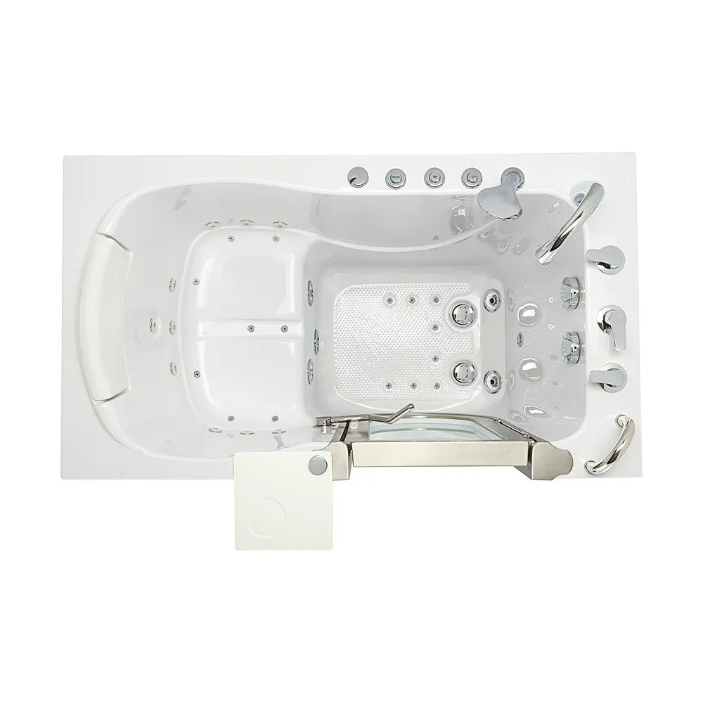 Ella Peitite 28"x52" Acrylic Air and Hydro Massage and Heated Seat Walk-In Bathtub with Right Inward Swing Door, 5 Piece Fast Fill Faucet, 2" Dual Drain