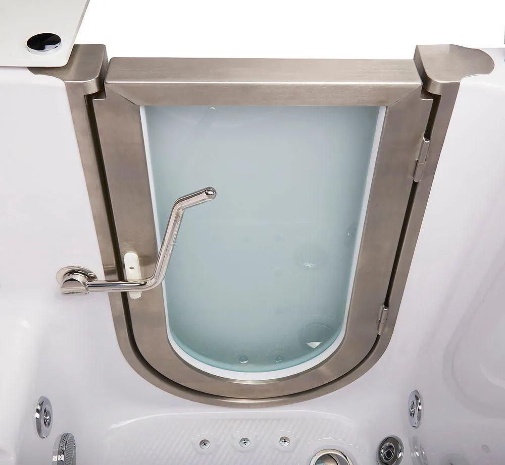 Ella Peitite 28"x52" Acrylic Air and Hydro Massage Walk-In Bathtub with Left Inward Swing Door, 2 Piece Fast Fill Faucet, 2" Dual Drain