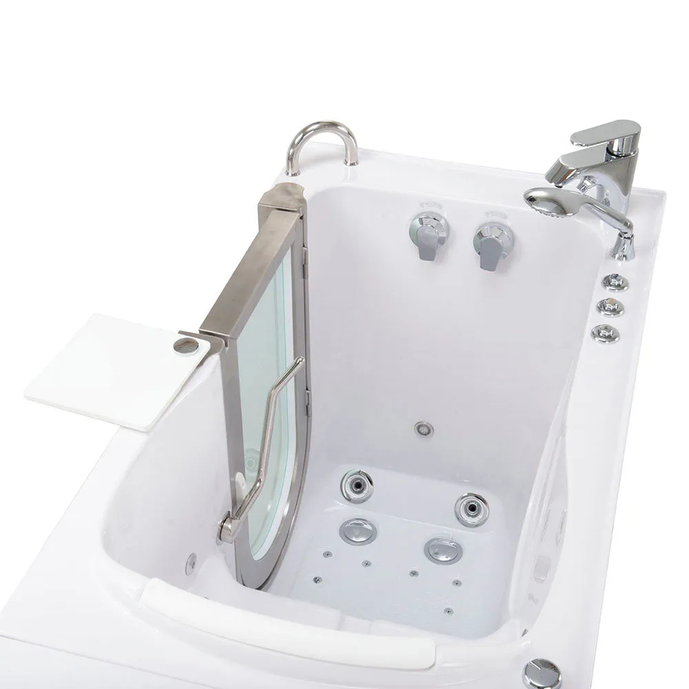 Ella Peitite 28"x52" Acrylic Air and Hydro Massage Walk-In Bathtub with Left Inward Swing Door, 2 Piece Fast Fill Faucet, 2" Dual Drain