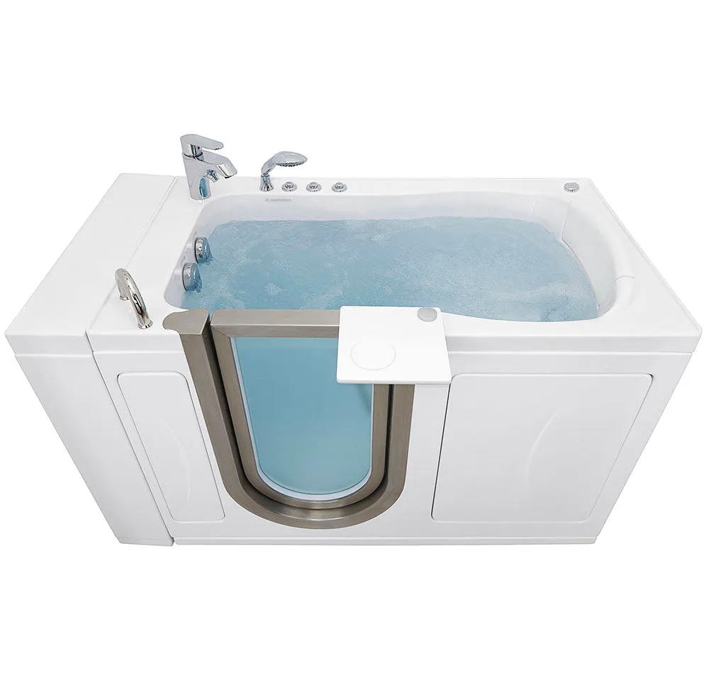 Ella Peitite 28"x52" Acrylic Air and Hydro Massage Walk-In Bathtub with Left Inward Swing Door, 2 Piece Fast Fill Faucet, 2" Dual Drain