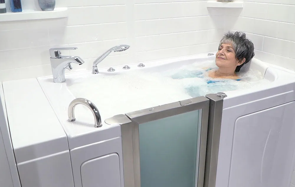 Ella Peitite 28"x52" Acrylic Air and Hydro Massage Walk-In Bathtub with Left Inward Swing Door, 2 Piece Fast Fill Faucet, 2" Dual Drain