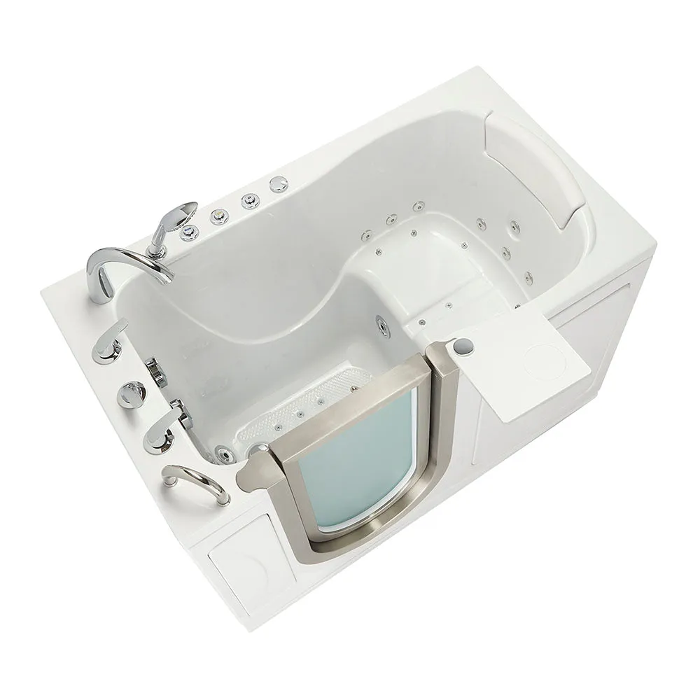Ella Peitite 28"x52" Acrylic Air and Hydro Massage Walk-In Bathtub with Left Inward Swing Door, 5 Piece Fast Fill Faucet, 2" Dual Drain