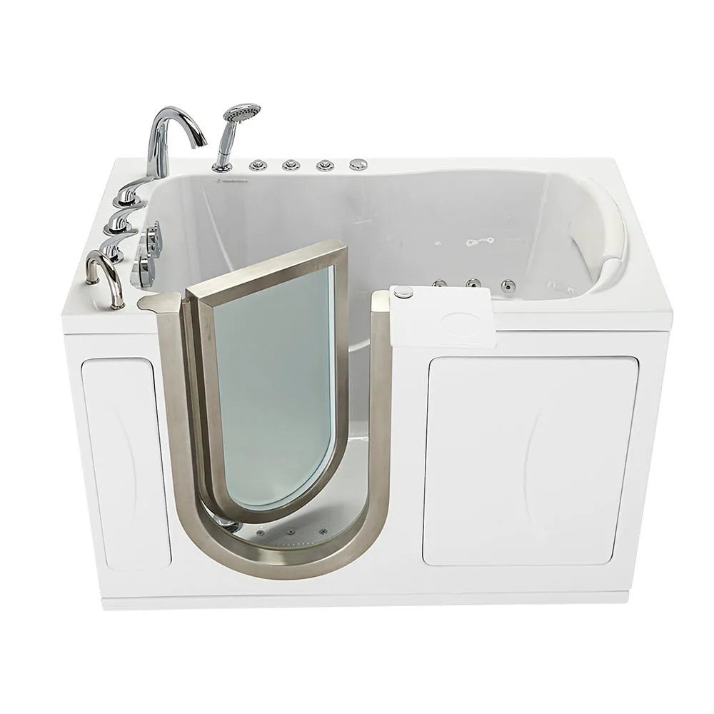 Ella Peitite 28"x52" Acrylic Air and Hydro Massage Walk-In Bathtub with Left Inward Swing Door, 5 Piece Fast Fill Faucet, 2" Dual Drain