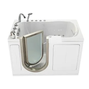 Ella Peitite 28"x52" Acrylic Air and Hydro Massage Walk-In Bathtub with Left Inward Swing Door, 5 Piece Fast Fill Faucet, 2" Dual Drain