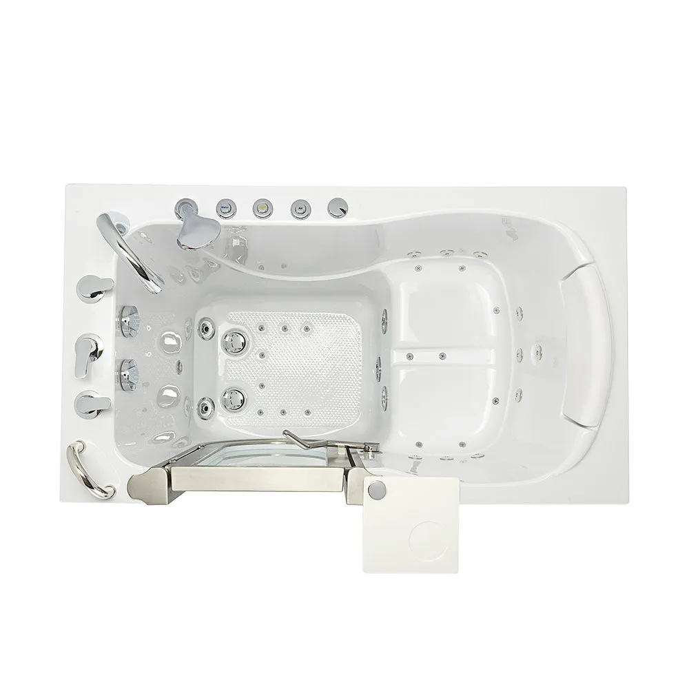 Ella Peitite 28"x52" Acrylic Air and Hydro Massage Walk-In Bathtub with Left Inward Swing Door, 5 Piece Fast Fill Faucet, 2" Dual Drain