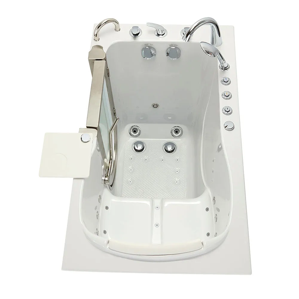 Ella Peitite 28"x52" Acrylic Air and Hydro Massage Walk-In Bathtub with Left Inward Swing Door, 5 Piece Fast Fill Faucet, 2" Dual Drain