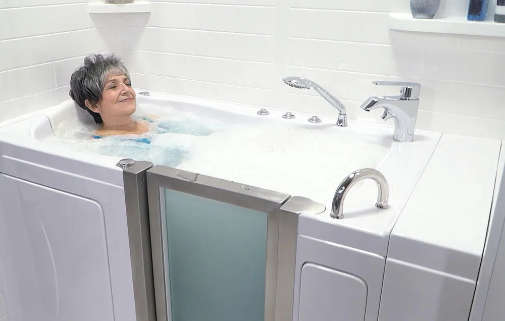 Ella Peitite 28"x52" Acrylic Air and Hydro Massage Walk-In Bathtub with Right Inward Swing Door, 2 Piece Fast Fill Faucet, 2" Dual Drain
