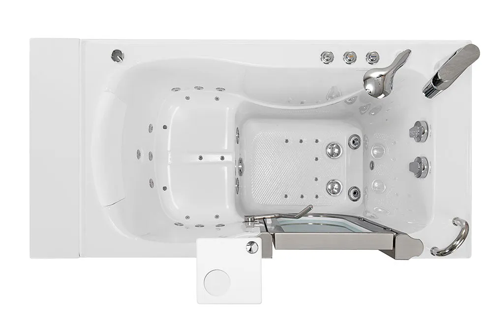 Ella Peitite 28"x52" Acrylic Air and Hydro Massage Walk-In Bathtub with Right Inward Swing Door, 2 Piece Fast Fill Faucet, 2" Dual Drain