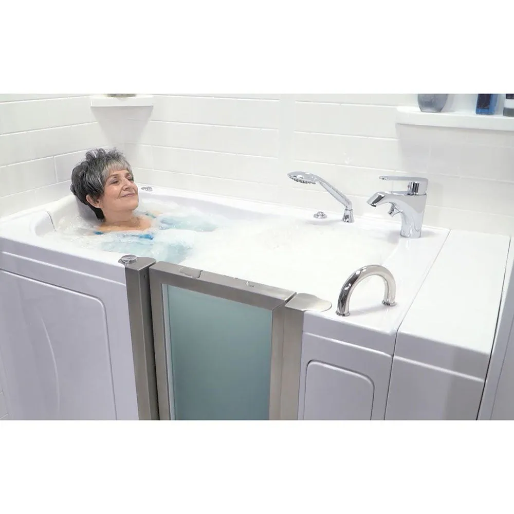 Ella Peitite 28"x52" Acrylic Hydro Massage Walk-In Bathtub with Right Inward Swing Door, 2 Piece Fast Fill Faucet, 2" Dual Drain