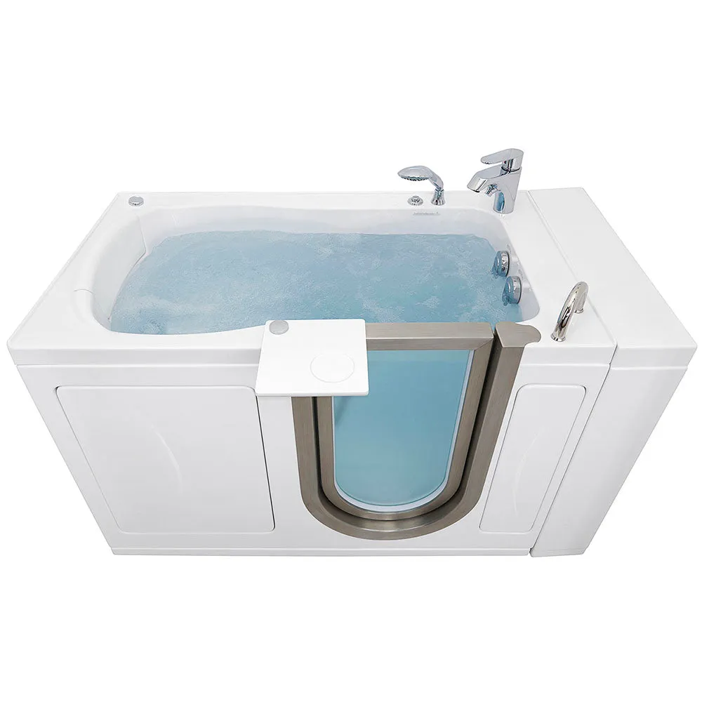 Ella Peitite 28"x52" Acrylic Hydro Massage Walk-In Bathtub with Right Inward Swing Door, 2 Piece Fast Fill Faucet, 2" Dual Drain