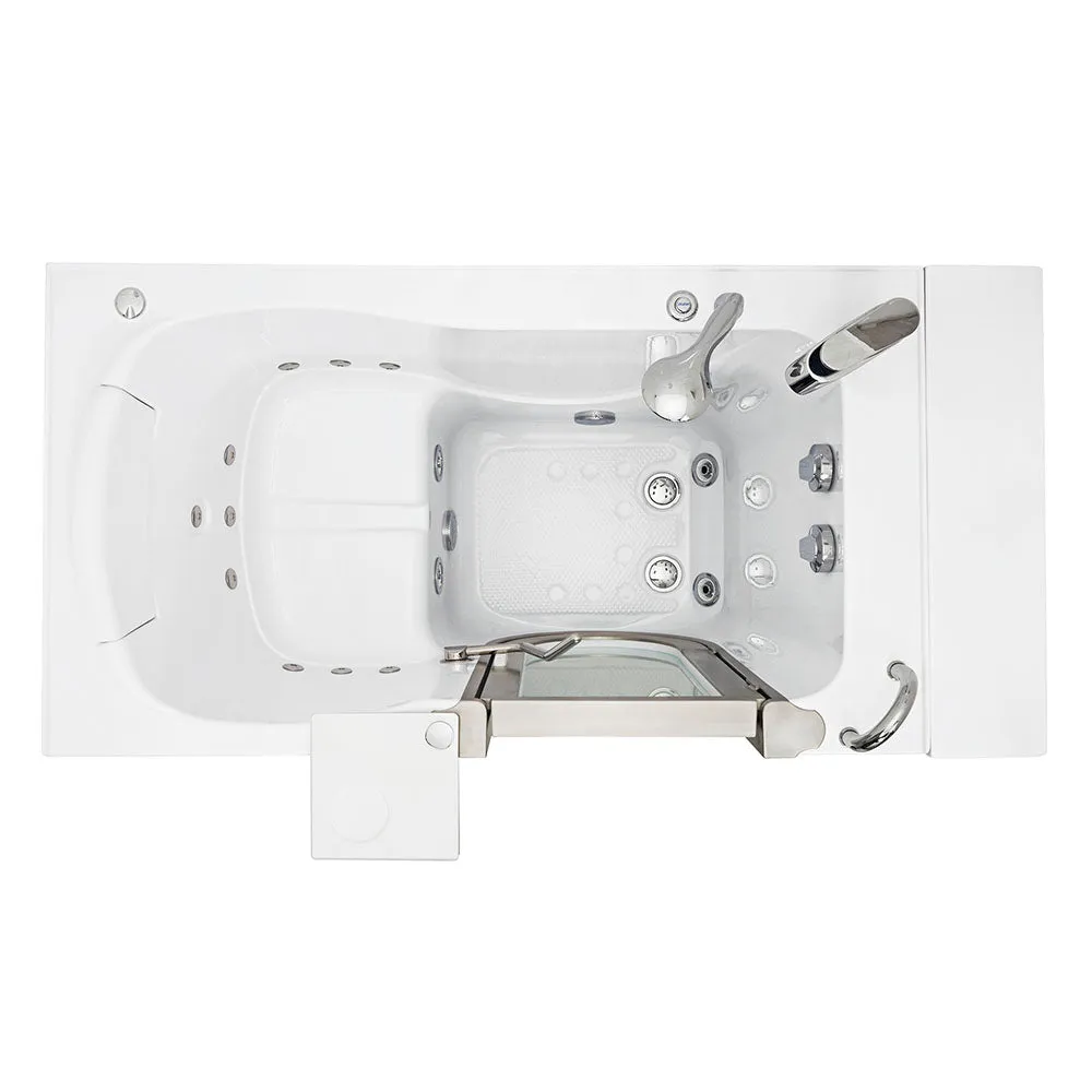 Ella Peitite 28"x52" Acrylic Hydro Massage Walk-In Bathtub with Right Inward Swing Door, 2 Piece Fast Fill Faucet, 2" Dual Drain