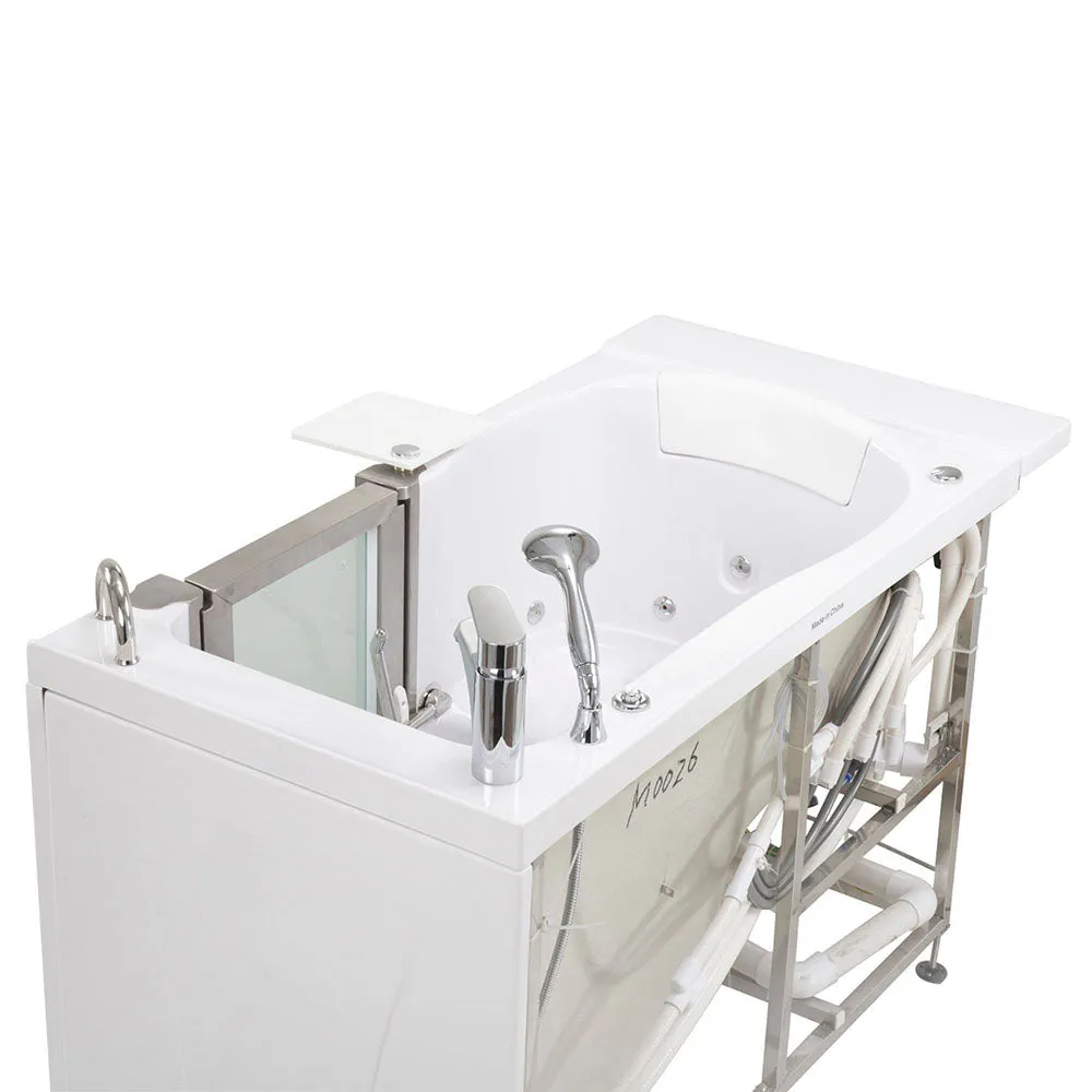 Ella Peitite 28"x52" Acrylic Hydro Massage Walk-In Bathtub with Right Inward Swing Door, 2 Piece Fast Fill Faucet, 2" Dual Drain