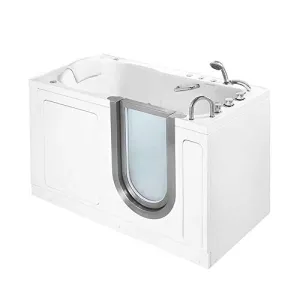 Ella's Bubbles 93058 Deluxe Air and Hydro Massage Walk-In Bathtub with Right Inward Swing Door, Thermostatic Faucet, Dual 2" Drains, 30"x 55", White