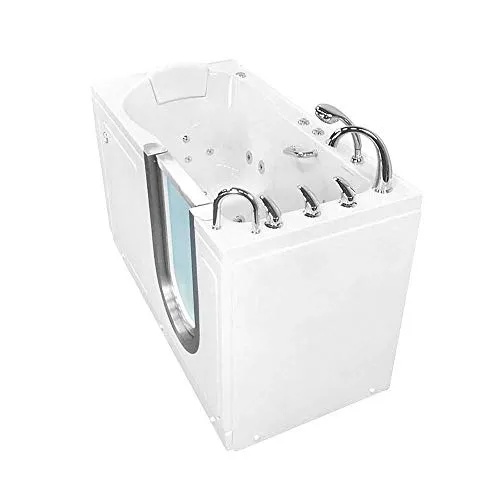 Ella's Bubbles 93058-HB Deluxe Air and Hydro Massage Acrylic Walk-In Bathtub with Right Inward Swing Door, Ella 5pc. Fast-Fill Faucet, Dual 2" Drains, 30"x 55", White