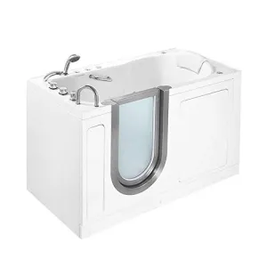 Ella's Bubbles H3057 Ella Deluxe 30"x 55" Hydro Massage Acrylic Walk-In Bathtub with Left Inward Swing Door, Thermostatic Faucet, Dual 2" Drains, 30x55x38, White