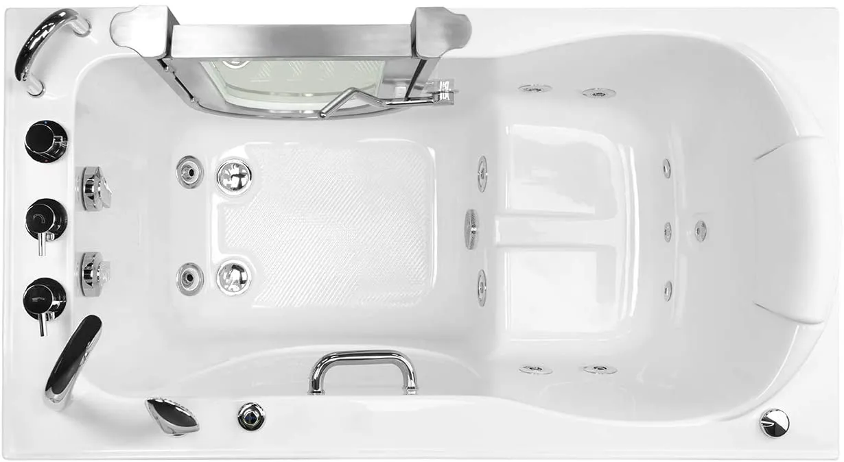 Ella's Bubbles HH3058 Ella Deluxe 30" x 52" Hydro Massage and Heated Seat Acrylic Walk-in Tub, Thermostatic Faucet, Dual 2" Drains, 30"x 55", White