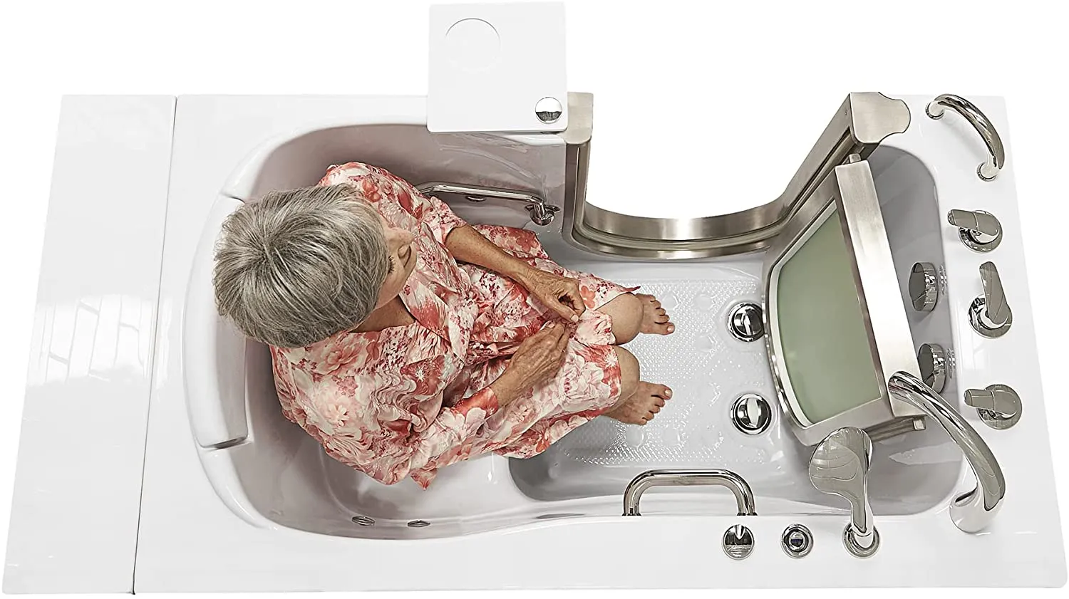 Ella's Bubbles HH3117-HB Royal Hydro Massage Acrylic Walk-In Bathtub with Heated Seat, Left Inward Swing Door, Ella 5pc. Fast-Fill Faucet, Dual 2" Drains, 32"x 52", White