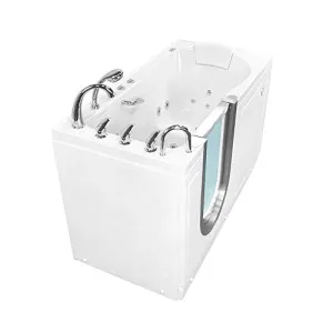 Ella's Bubbles HM3057-HB Deluxe 30"x 55" Hydro Massage and Microbubble Acrylic Walk-In Bathtub with Left Inward Swing Door, Ella 5pc. Fast-Fill Faucet, Dual 2" Drains, White