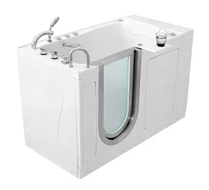 Ella's Bubbles MH3107 Elite Microbubble Therapy Acrylic Walk-In Bathtub with Heated Seat, Left Inward Swing Door, Thermostatic Faucet, Dual 2" Drains, 30"x 52", White