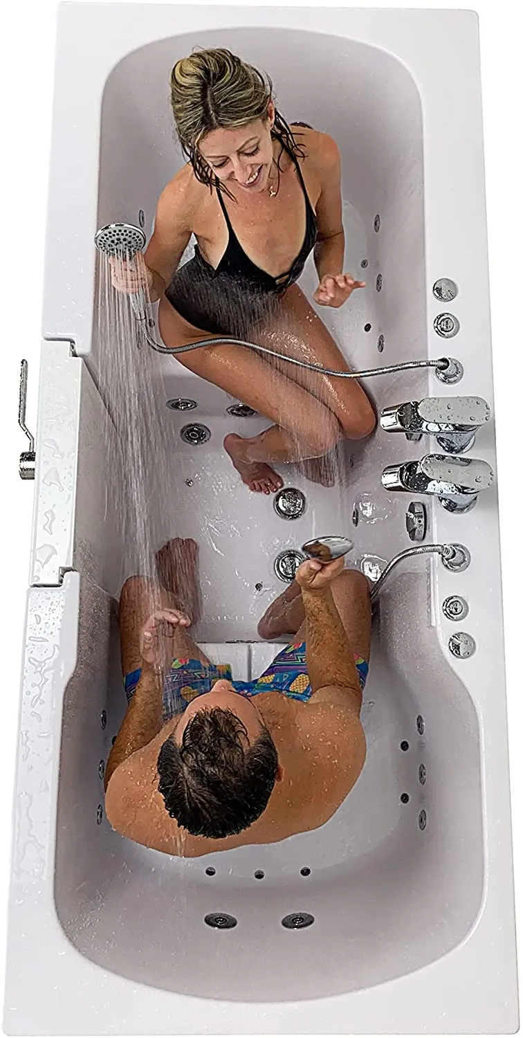 Ella's Bubbles O2SA3260DM-R Tub4Two Air and Hydro Massage, Microbubble Acrylic Walk-in Tub with Right Outward Swing Door, Thermostatic Faucet, Dual 2" Drains, 32" x 60" x 42", White