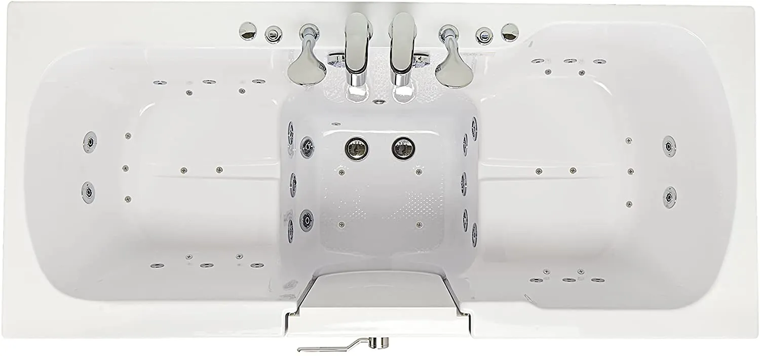Ella's Bubbles O2SA3260DM-R Tub4Two Air and Hydro Massage, Microbubble Acrylic Walk-in Tub with Right Outward Swing Door, Thermostatic Faucet, Dual 2" Drains, 32" x 60" x 42", White