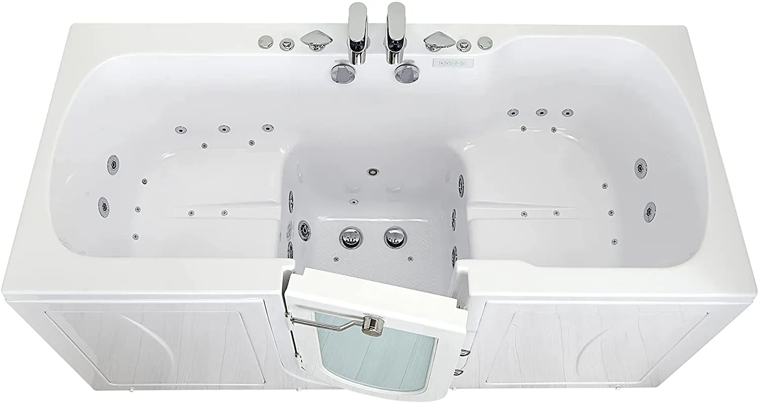 Ella's Bubbles O2SA3260DM-R Tub4Two Air and Hydro Massage, Microbubble Acrylic Walk-in Tub with Right Outward Swing Door, Thermostatic Faucet, Dual 2" Drains, 32" x 60" x 42", White