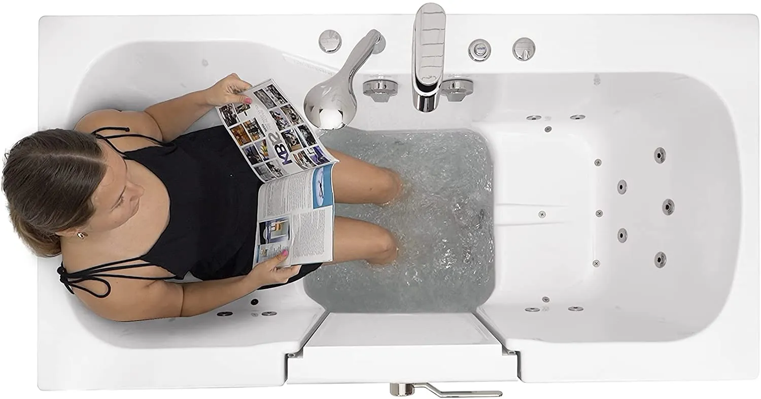 Ella's Bubbles O2SA3260H-R Ella Tub4Two 32"x 60" Hydro Massage Acrylic Walk-in Tub with Right Outward Swing Door, Thermostatic Faucet, Dual 2" Drains, 32" x 60" x 42", White
