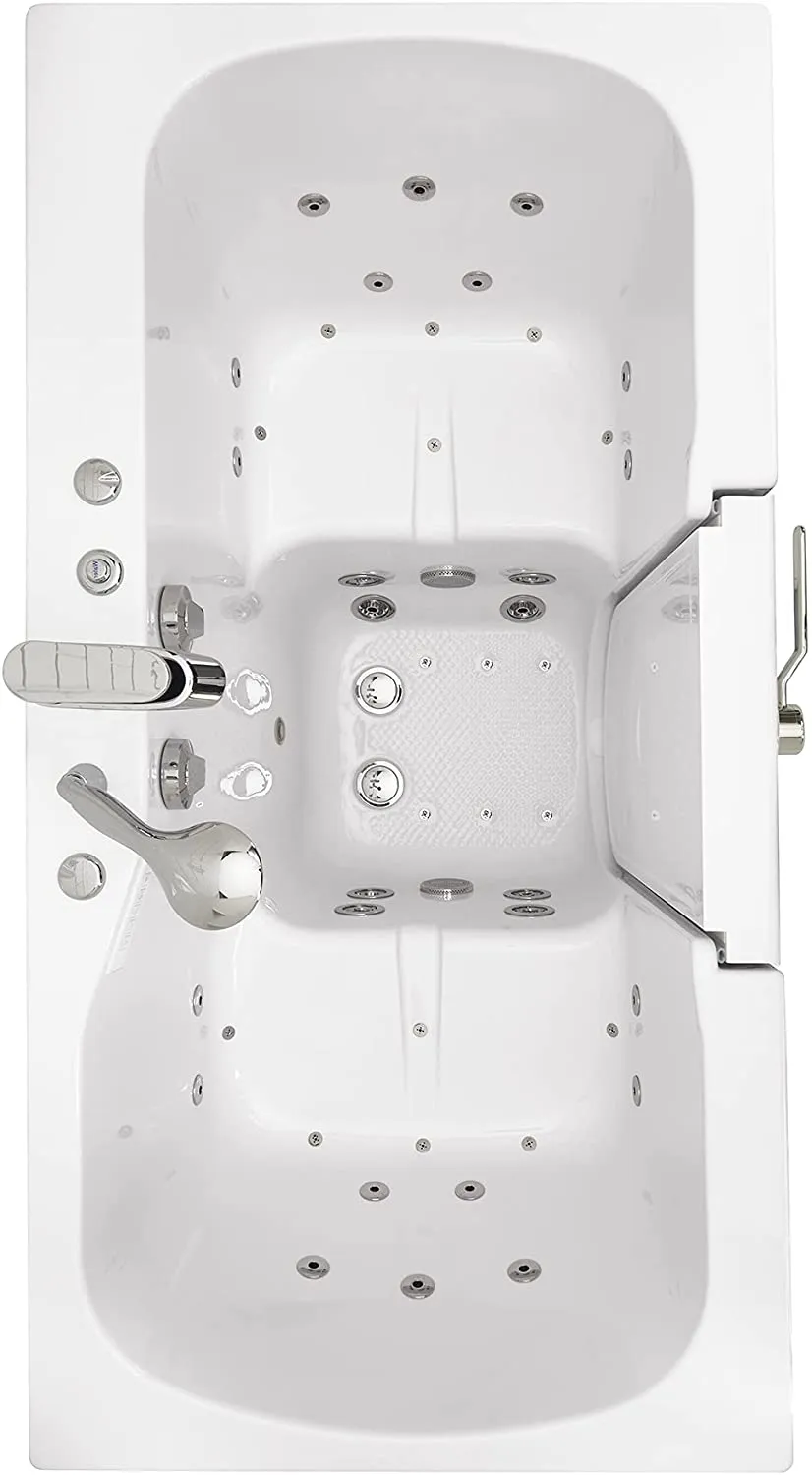 Ella's Bubbles O2SA3260H-R Ella Tub4Two 32"x 60" Hydro Massage Acrylic Walk-in Tub with Right Outward Swing Door, Thermostatic Faucet, Dual 2" Drains, 32" x 60" x 42", White