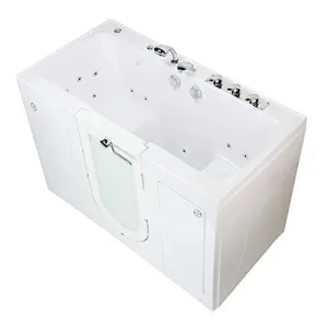 Ella's Bubbles O2SA3260HMH-HB-R Tub4Two Hydro Massage and Microbubble Acrylic Walk-in Tub with Heated Seat, Right Outward Swing Door, Ella 5pc. Fast-Fill Faucet, Dual 2" Drains, 32" x 60" x 42", White