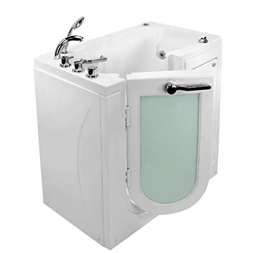 Ella's Bubbles OA2645DH-L-D Mobile Air and Hydro Massage Acrylic Walk-In Tub with Heated Seat, Left Outward Swing Door, Thermostatic Faucet, Digital Control, 2" Dual Drain White