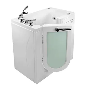 Ella's Bubbles OA2645DH-L-D Mobile Air and Hydro Massage Acrylic Walk-In Tub with Heated Seat, Left Outward Swing Door, Thermostatic Faucet, Digital Control, 2" Dual Drain White