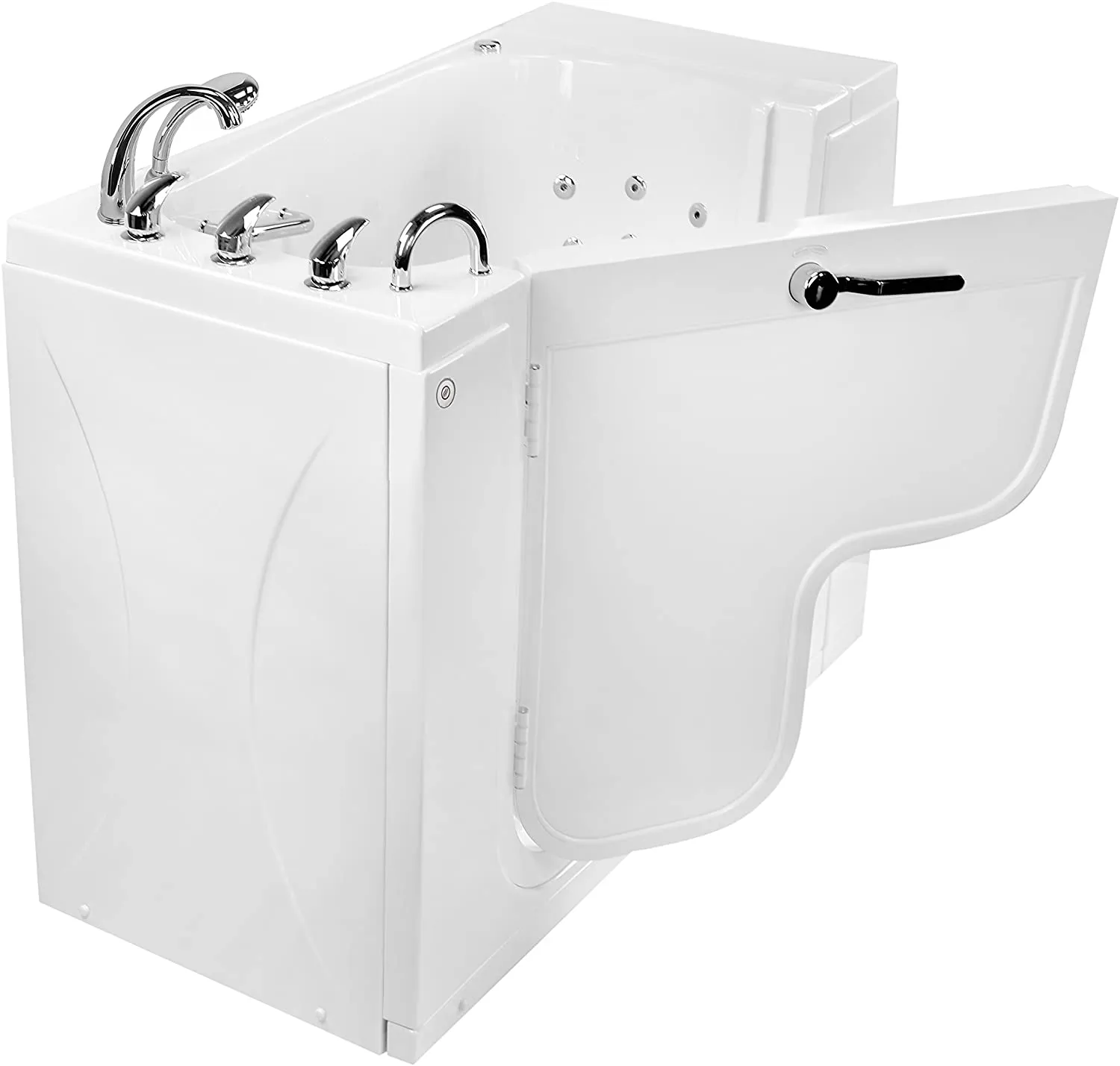 Ella's Bubbles OLA2652H-L-hHB Transfer26 26"x 52" Hydro Massage Acrylic Walk-In Bathtub with Heated Seat, Left Outward Swing Door, Ella 5pc. Fast-Fill Faucet, Dual 2" Drains, White
