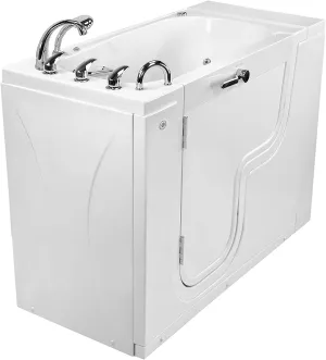 Ella's Bubbles OLA2652H-L-hHB Transfer26 26"x 52" Hydro Massage Acrylic Walk-In Bathtub with Heated Seat, Left Outward Swing Door, Ella 5pc. Fast-Fill Faucet, Dual 2" Drains, White