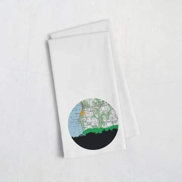 Fairhope, Alabama city skyline with vintage Fairhope map