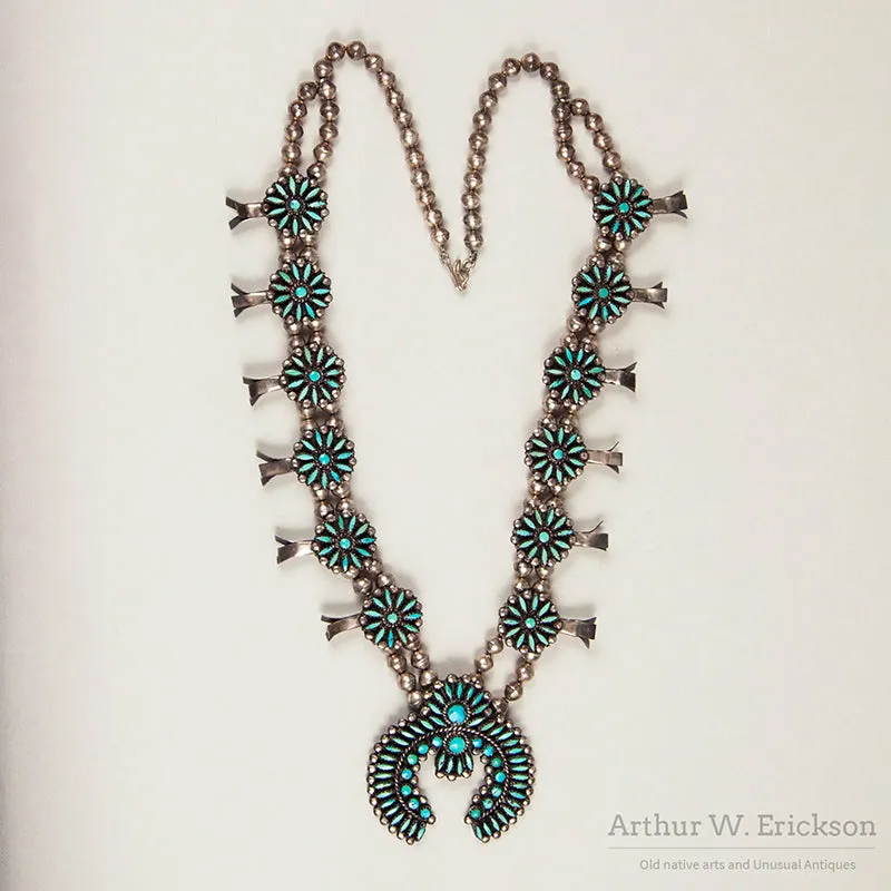 Fine Zuni Needle Point Squash Blossom Necklace