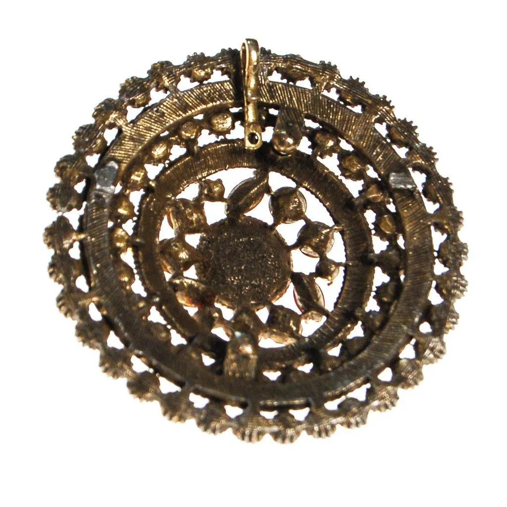 Fire Opal, Garnet, Turquoise, Jet Black Rhinestone Medallion Pendant