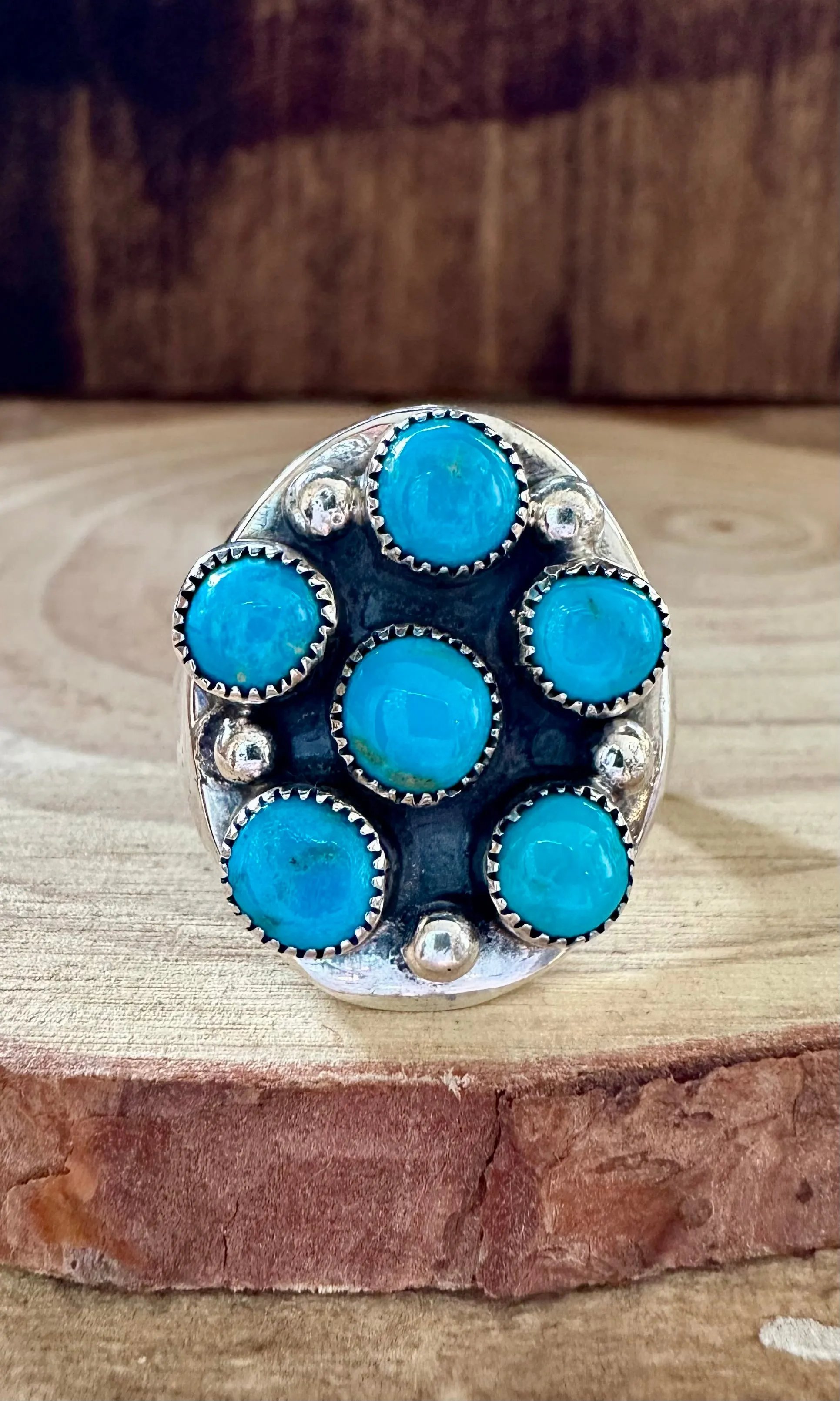 FLOWER CLUSTER TURQUOISE and Sterling Silver Ring • Size 10 1/2, 12